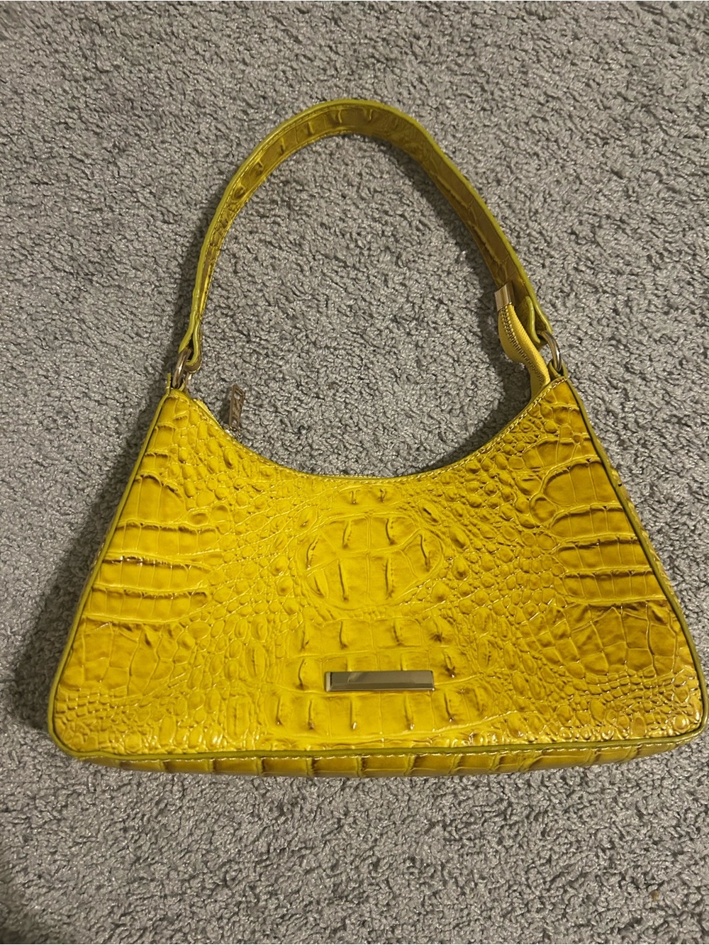Croc-Embossed Yellow Shoulder Bag